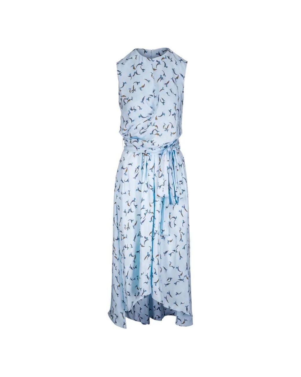 Altuzarra Blue Penny Bird-Print Belted Dress