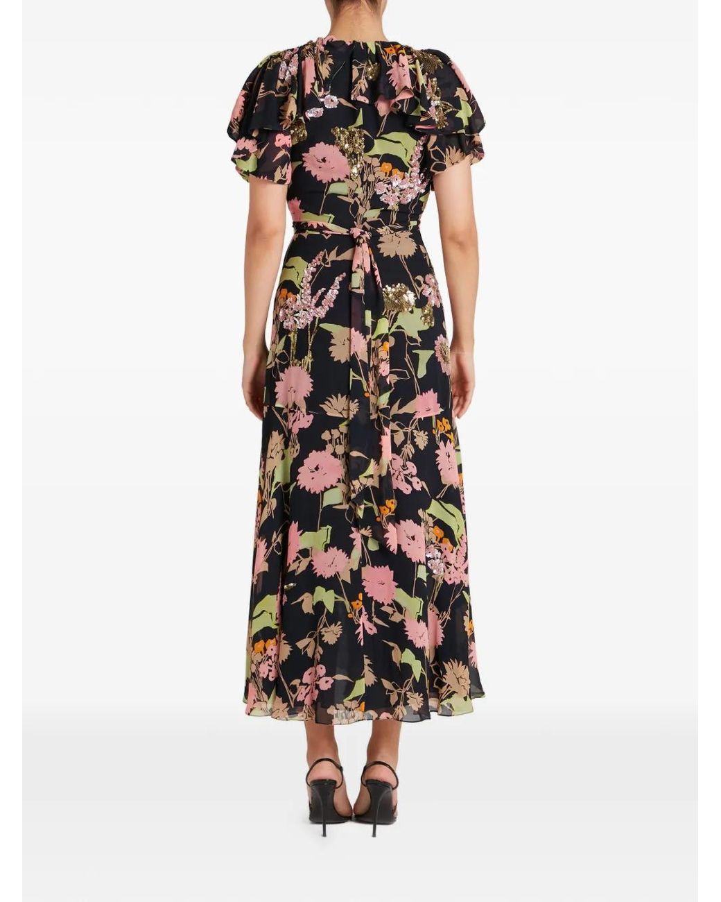 Temperley London Black Maisie Sequin-Embellished Floral-Print Dress