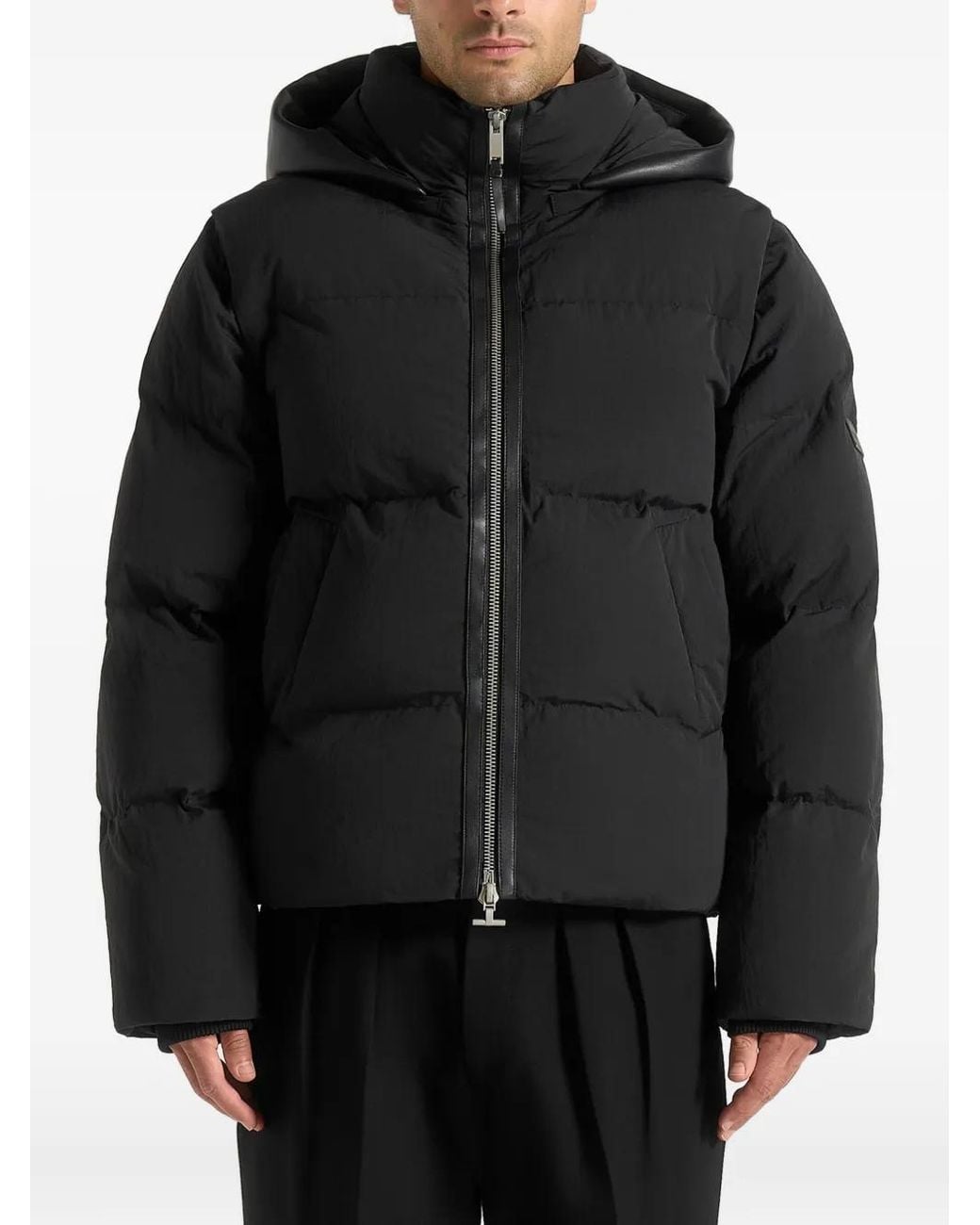 Manière De Voir Black Eric Detachable-Sleeves Hooded Puffer Jacket for men