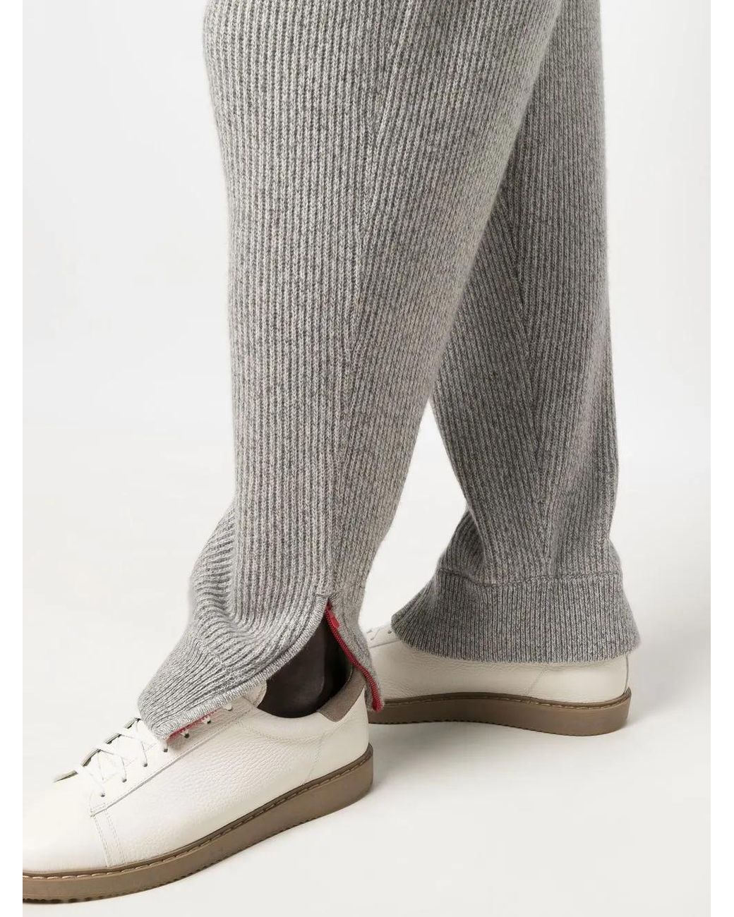 Brunello Cucinelli Gray Cashmere Ribbed Joggers for men