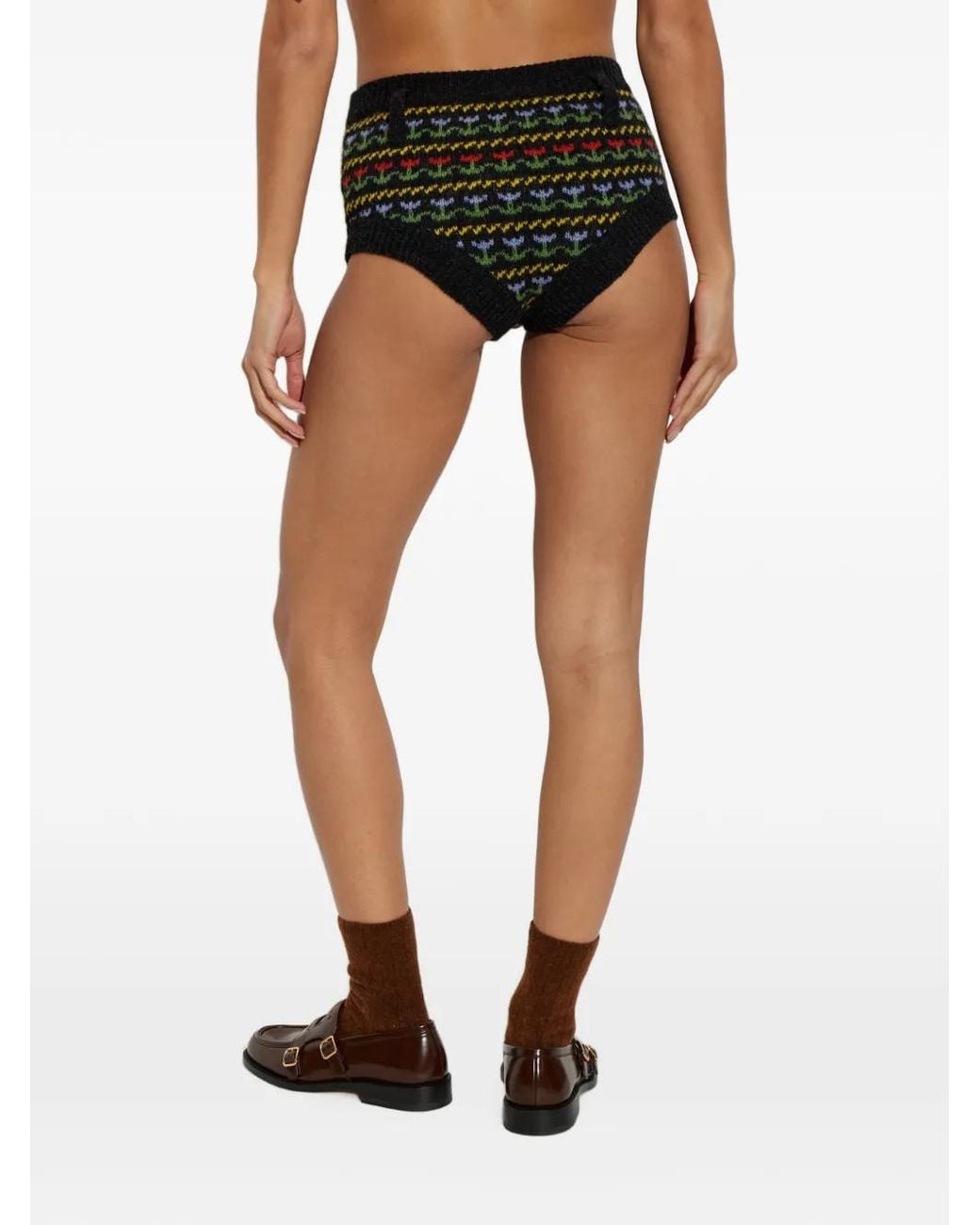 Marni Black Floral-Pattern Wool Mini Shorts