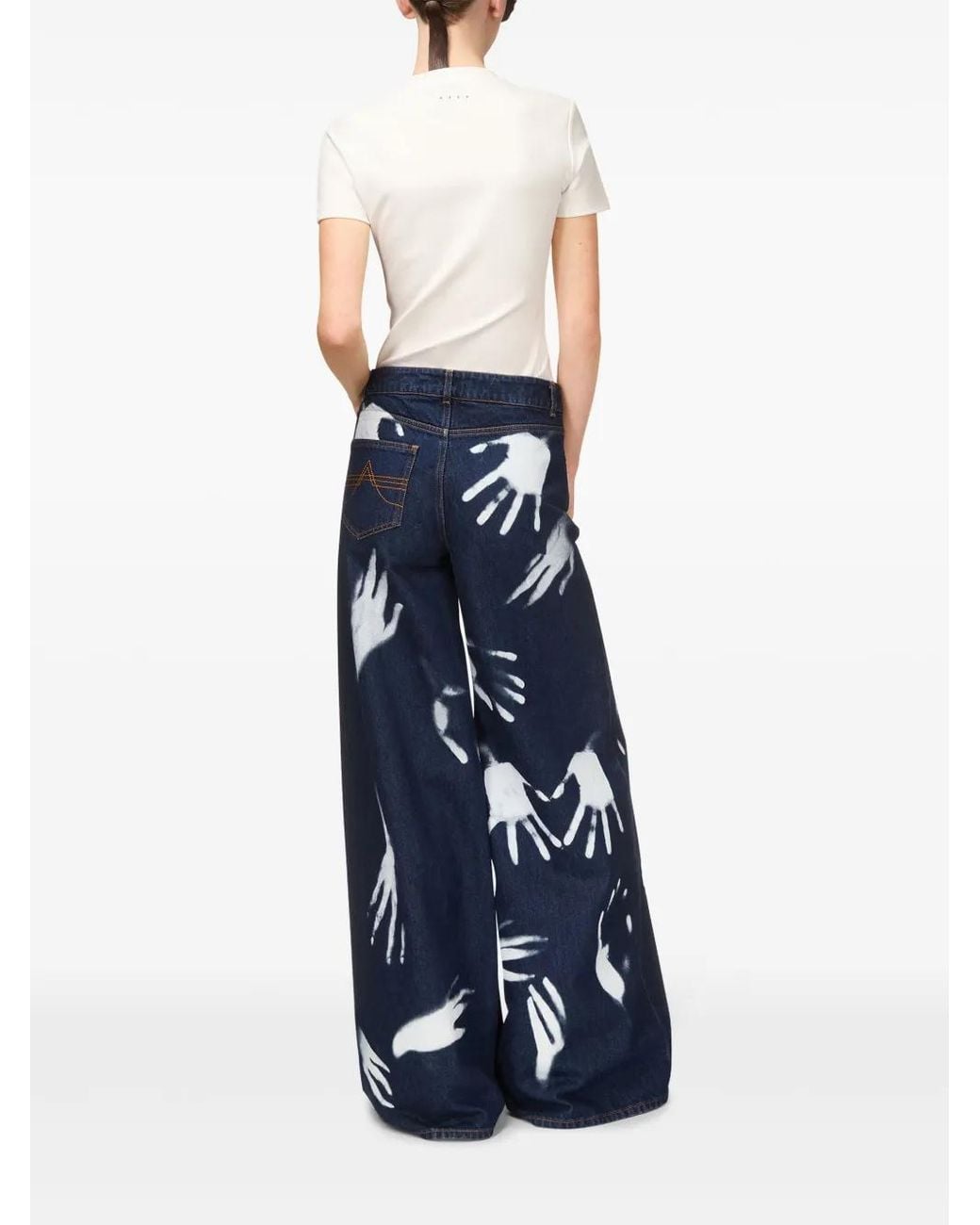 Area Blue Hand-Print Wide-Leg Jeans