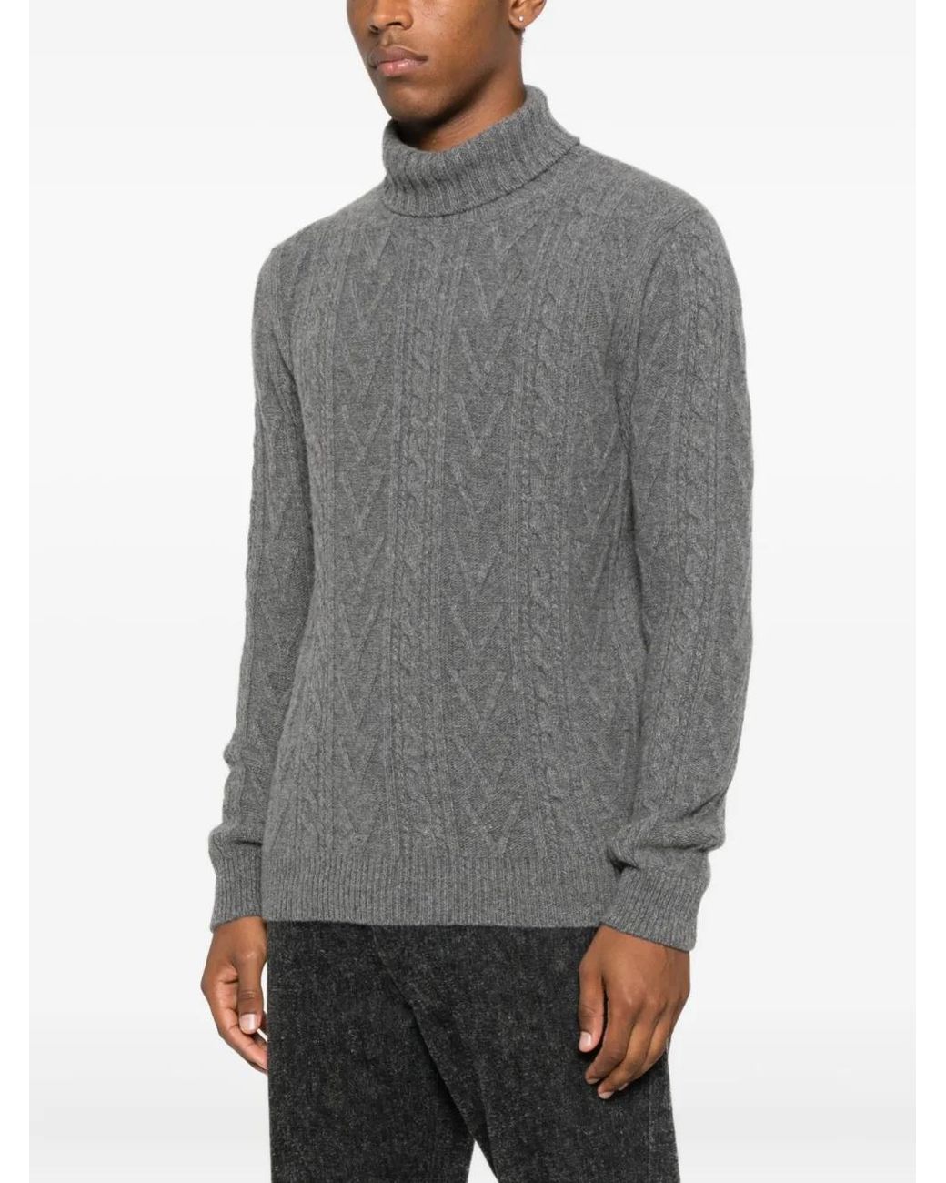 Fedeli Gray Cable-Knit Turtleneck Sweater for men