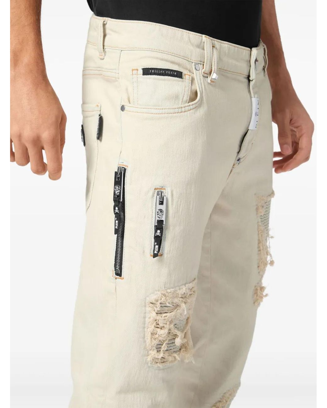 Philipp Plein Natural Logo-Patch Jeans for men