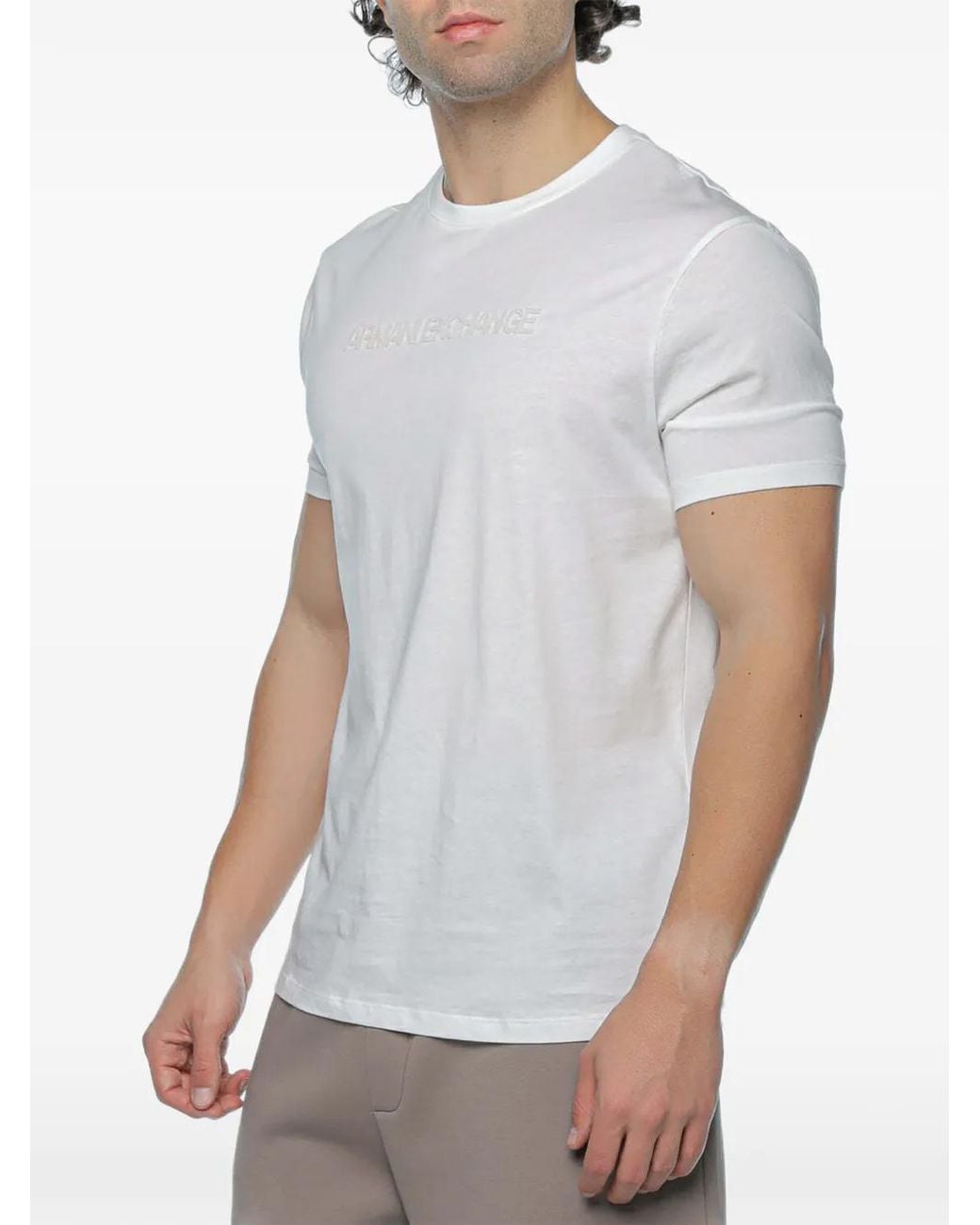 ARMANI EXCHANGE White Logo-Embroidered T-Shirt for men