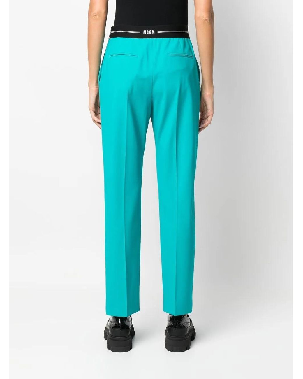 MSGM Blue Logo-Waist Slim Tailored Trousers
