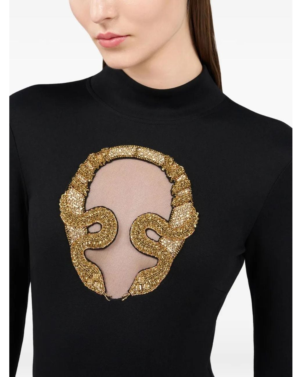Roberto Cavalli Black Embroidered Long-Sleeve Top