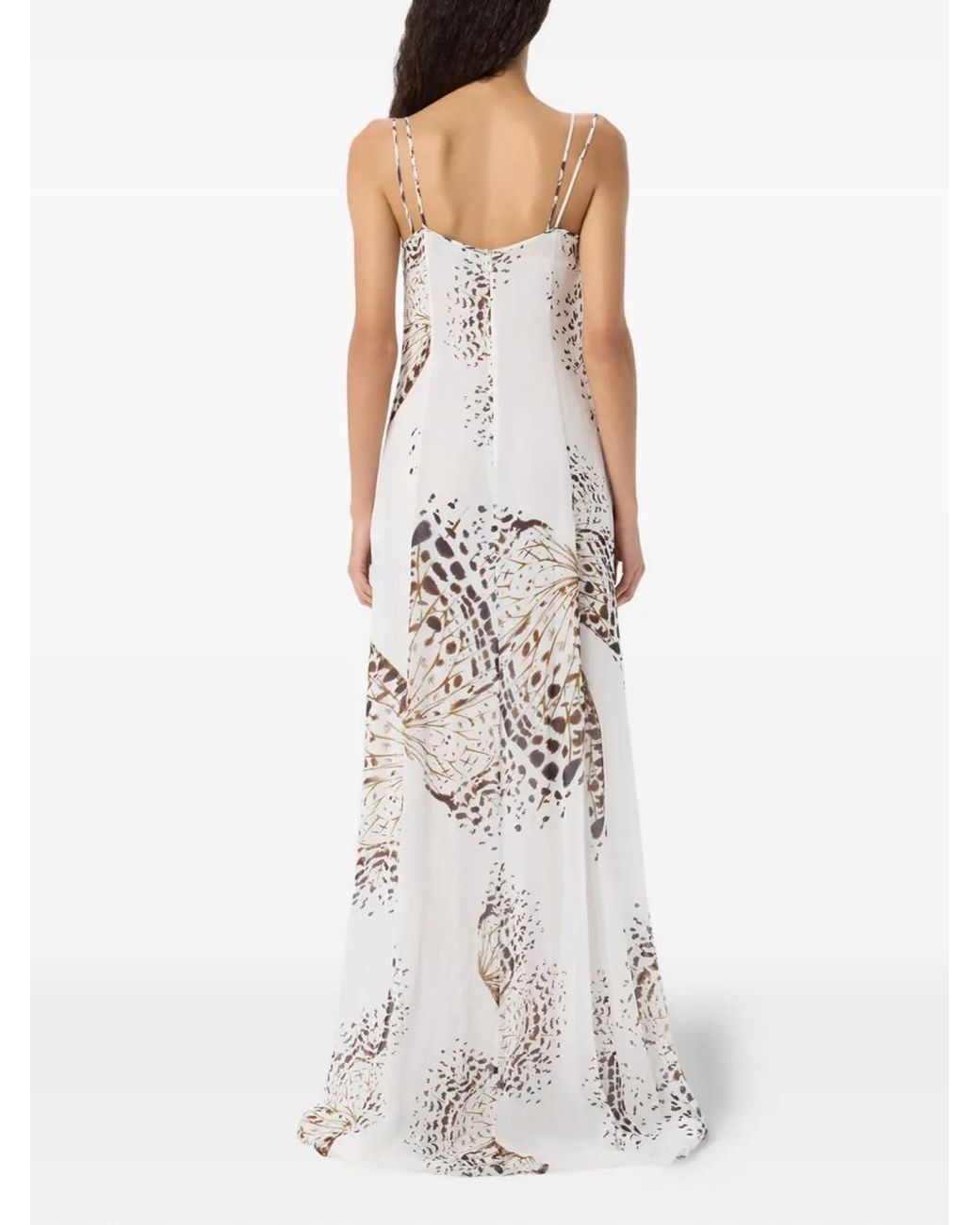 Blumarine White Butterfly-Print Asymmetric Dress