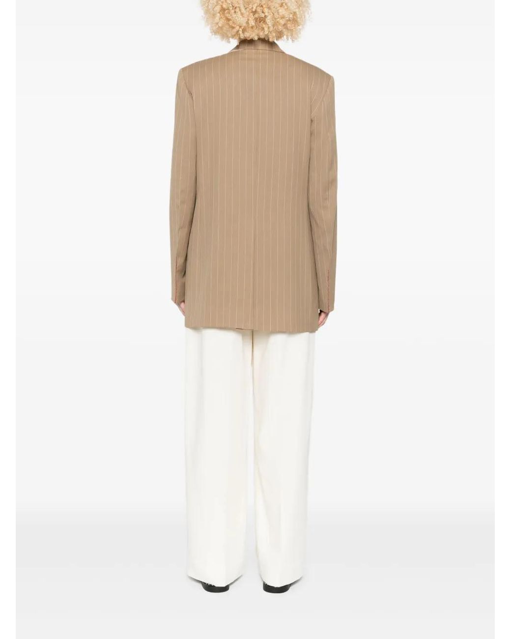 Victoria Beckham Natural Pinstripe Double-Breasted Blazer