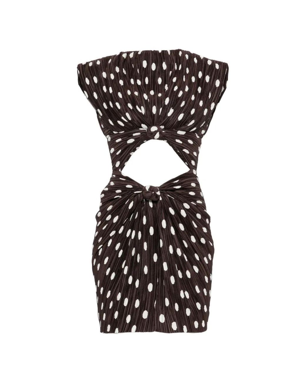 Cult Gaia Black Marilou Polka-Dot Plissé Dress