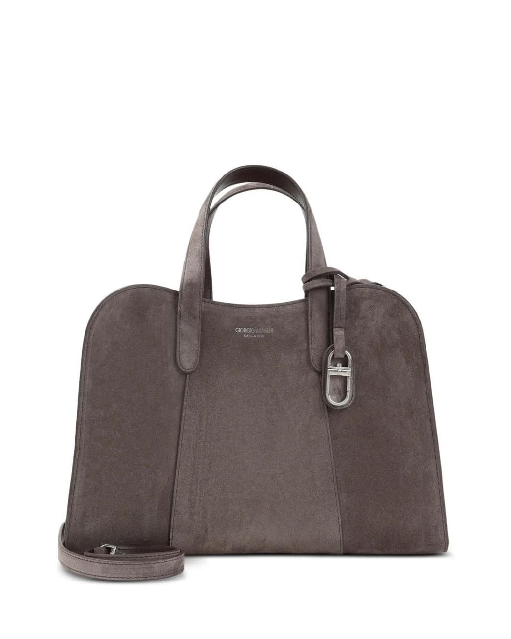 Giorgio Armani Brown Suede Logo-Print Tote Bag