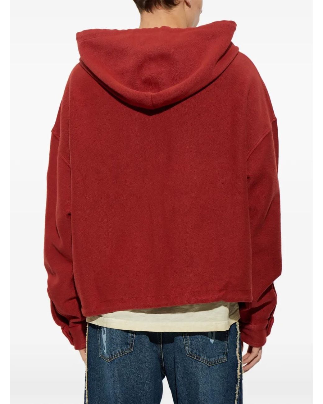 Palm Angels Red Palm Tree Zip Loose Hoodie for men