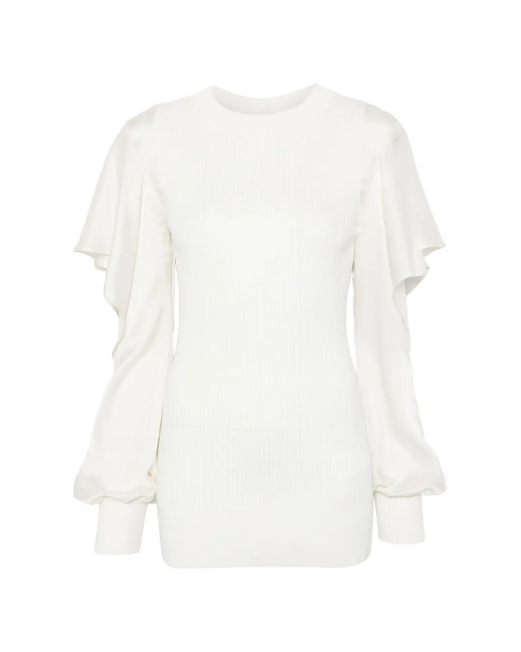 Sacai White Ruffled Satin-Sleeve Top