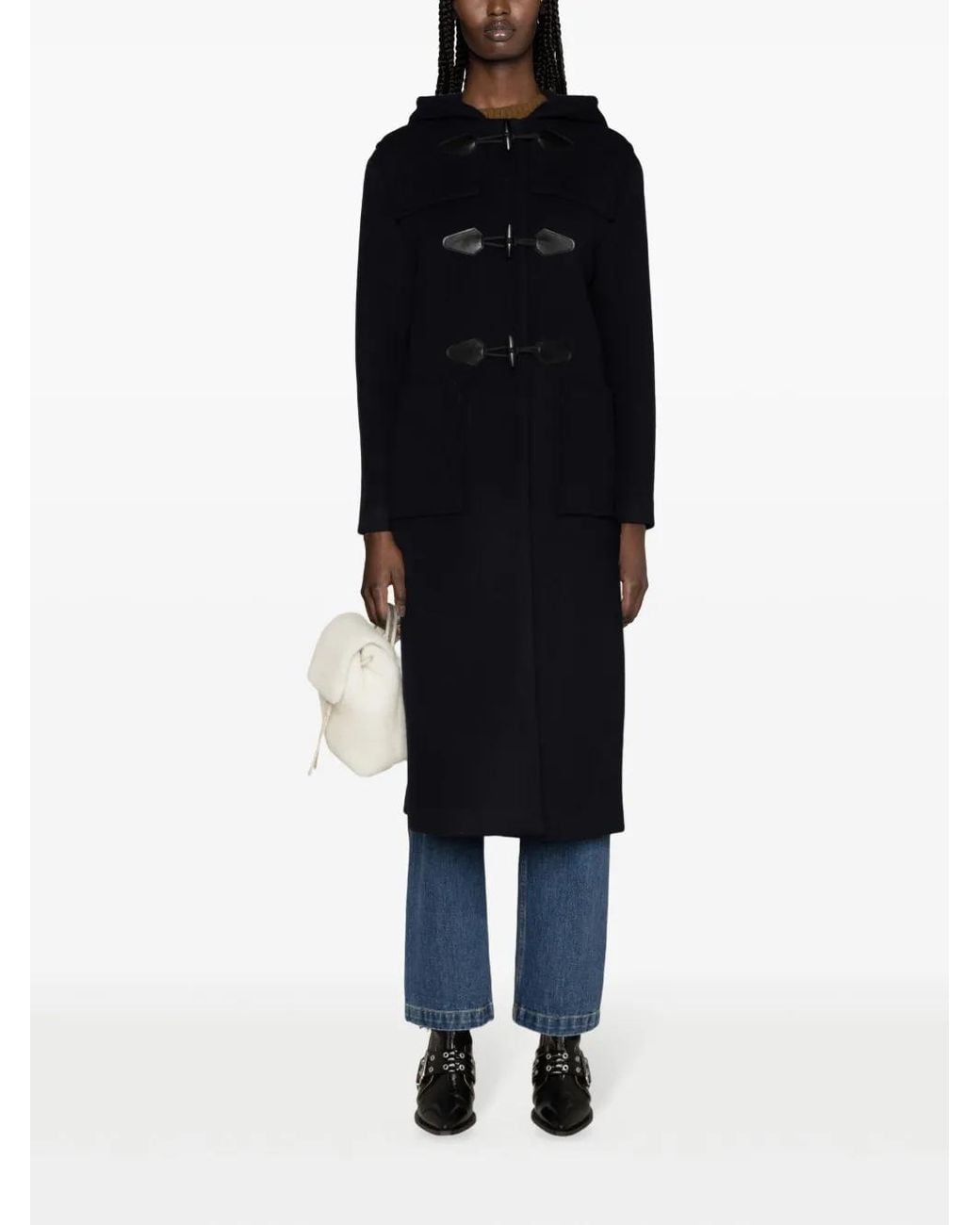 Sandro Black Wool-Blend Duffle Coat
