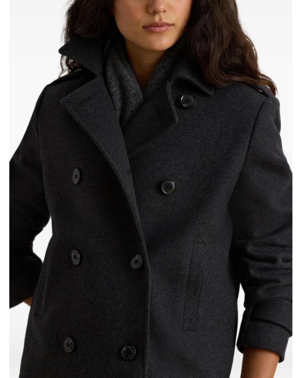 Ralph Lauren Black Double-Breasted Twill Short Coat