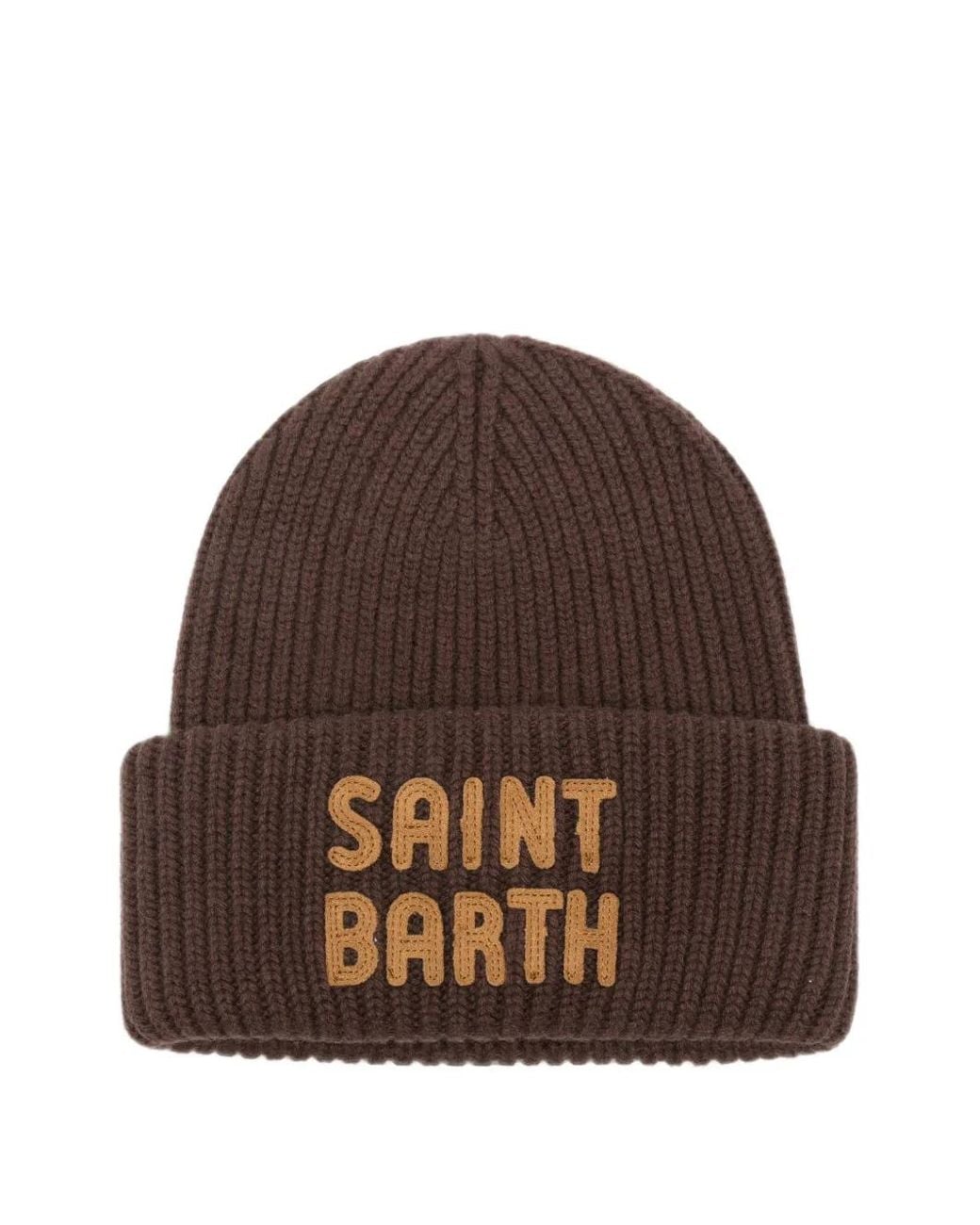 Mc2 Saint Barth Brown Berry Logo-Patch Ribbed-Knit Beanie Hat