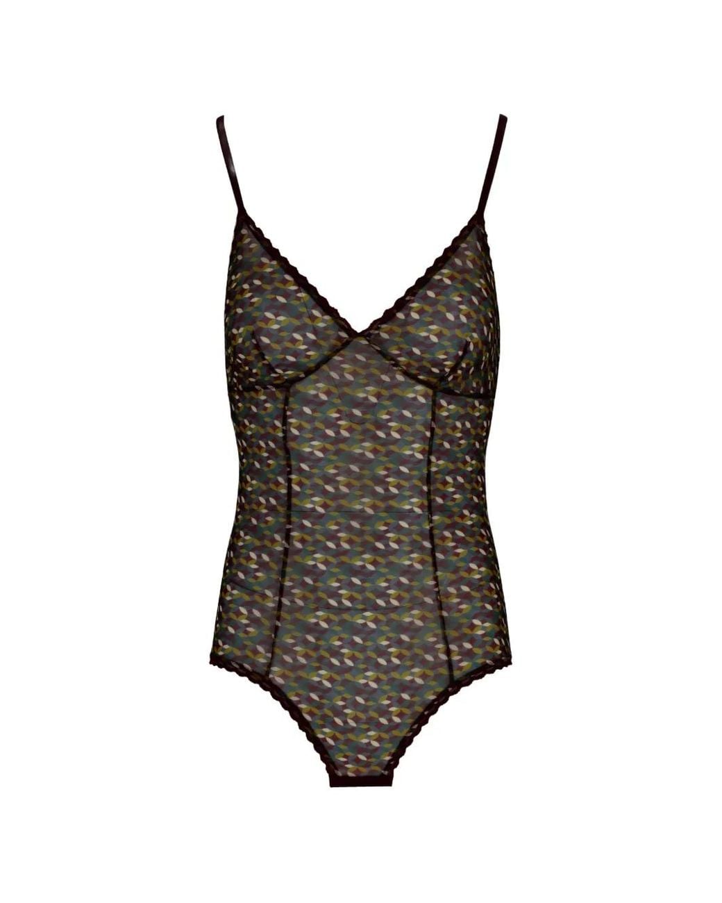 Laura Urbinati Brown Geometric-Print Tulle Bodysuit
