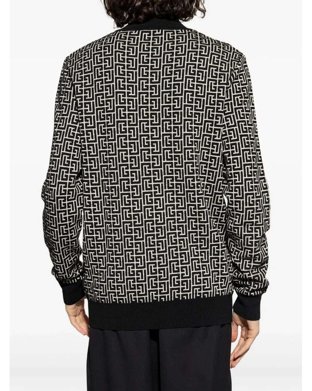 Balmain Blue Sweater With Monogram Inlay for men