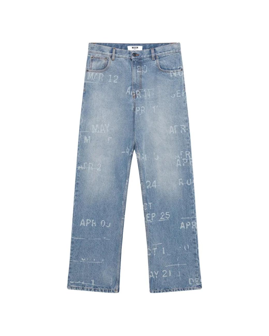 MSGM Blue Graphic-Print Straight-Leg Jeans for men