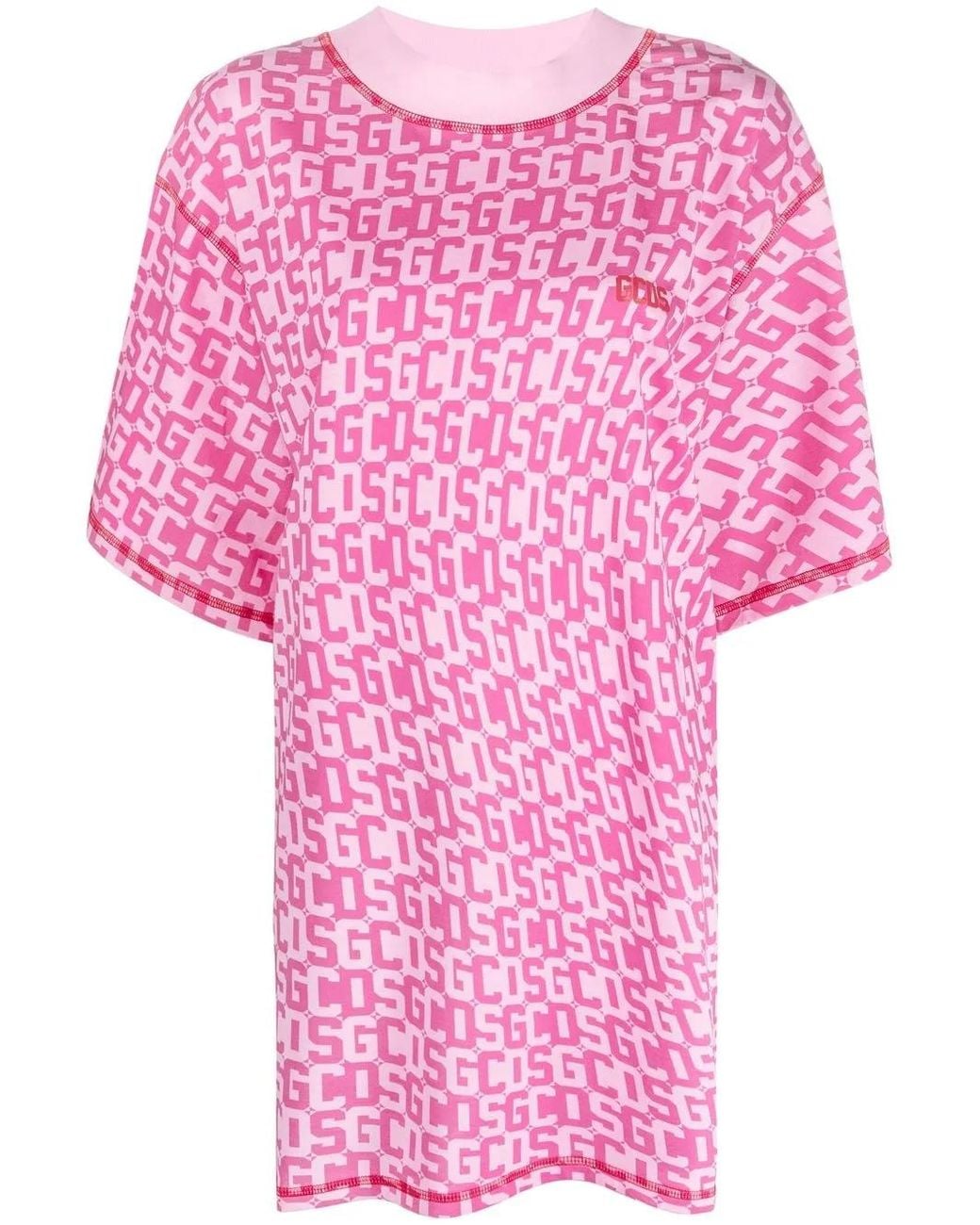 Gcds Pink Monogram-Print T-Shirt Dress