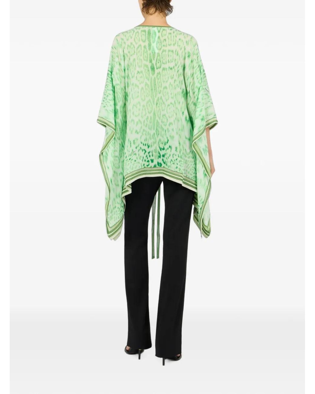 Roberto Cavalli Green Leopard-Print Lace-Up Kaftan