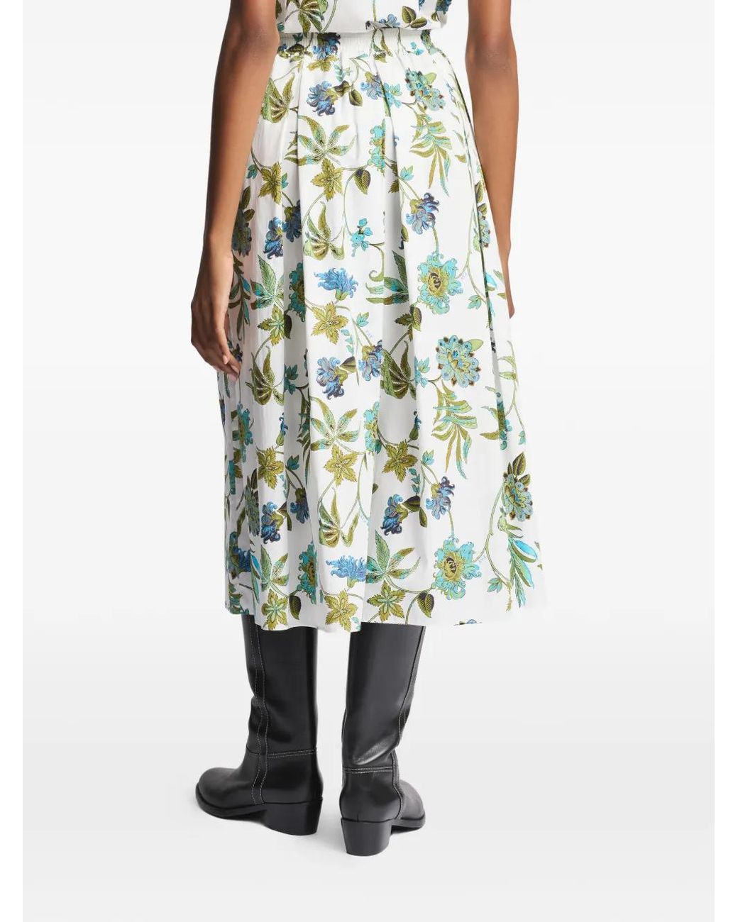Fay Green Floral-Print Midi Skirt