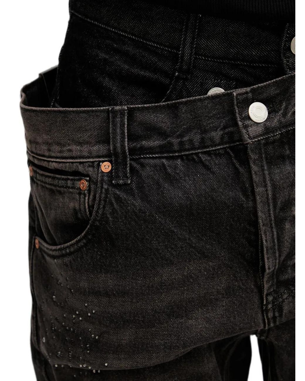 ANDERSSON BELL Black Stud-Embellished Layered-Waist Jeans