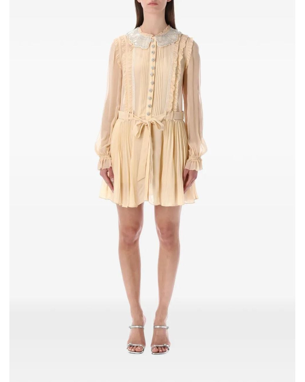 Self-Portrait Natural Pleated Georgette Mini Dress