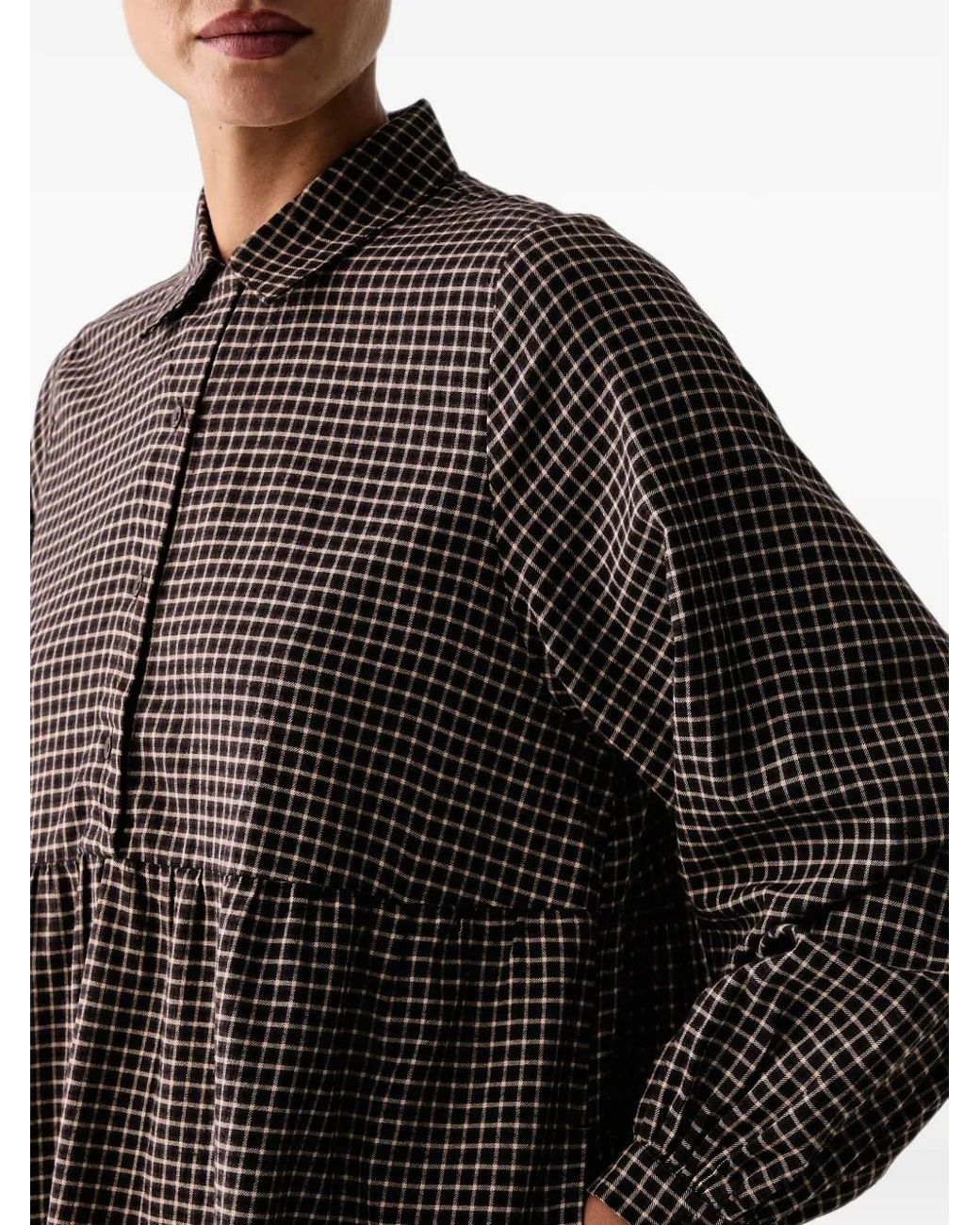 Marc O' Polo Black Check-Print Smocked Mini Dress