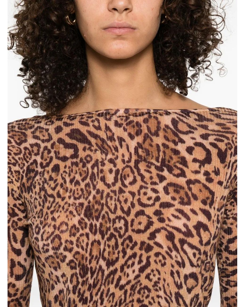 Twinset Brown Bell-Sleeve Leopard-Print Top