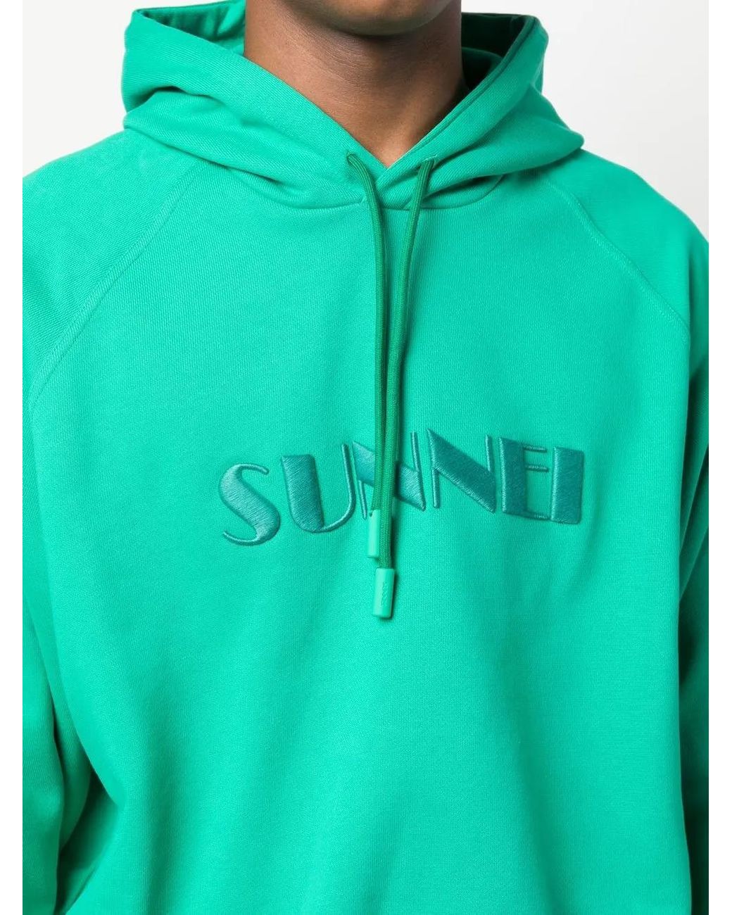 Sunnei Green Logo Drawstring Hoodie for men