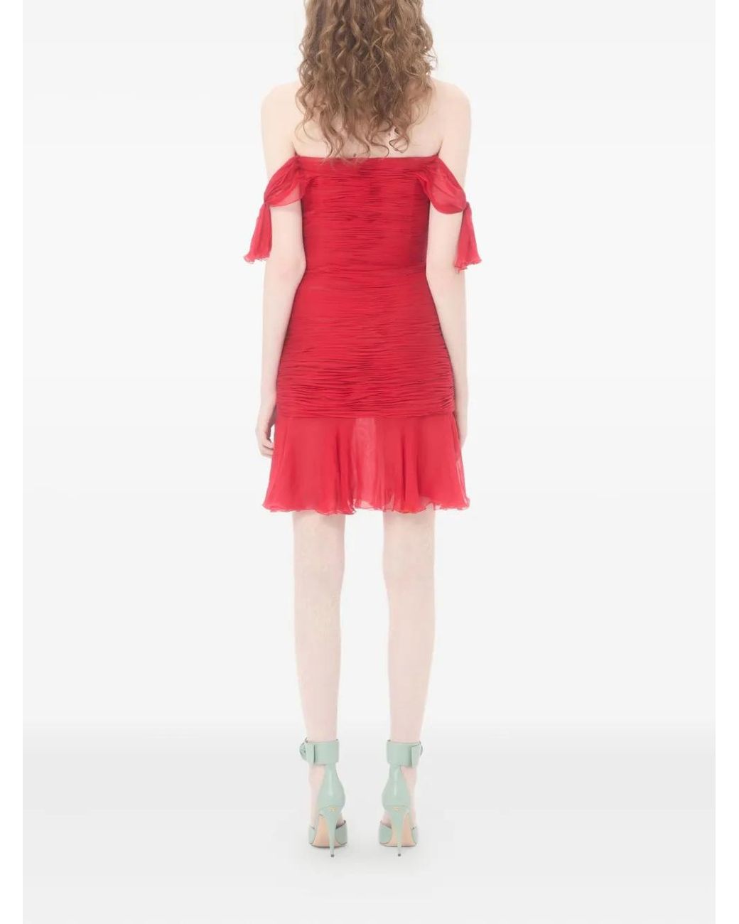 Valentino Garavani Red Flounce Chiffon Mini Dress