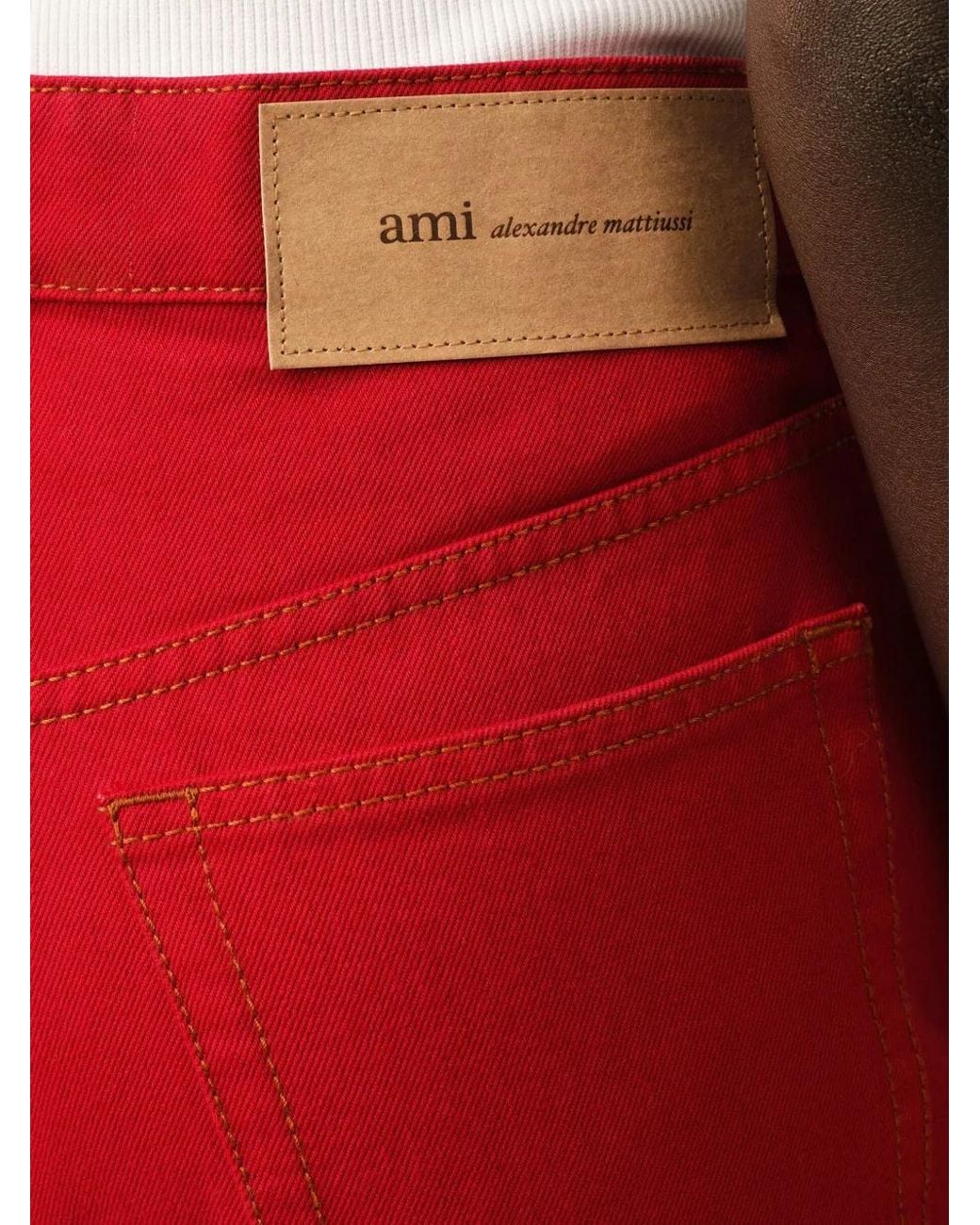 AMI Red Large-Fit Cotton Jeans