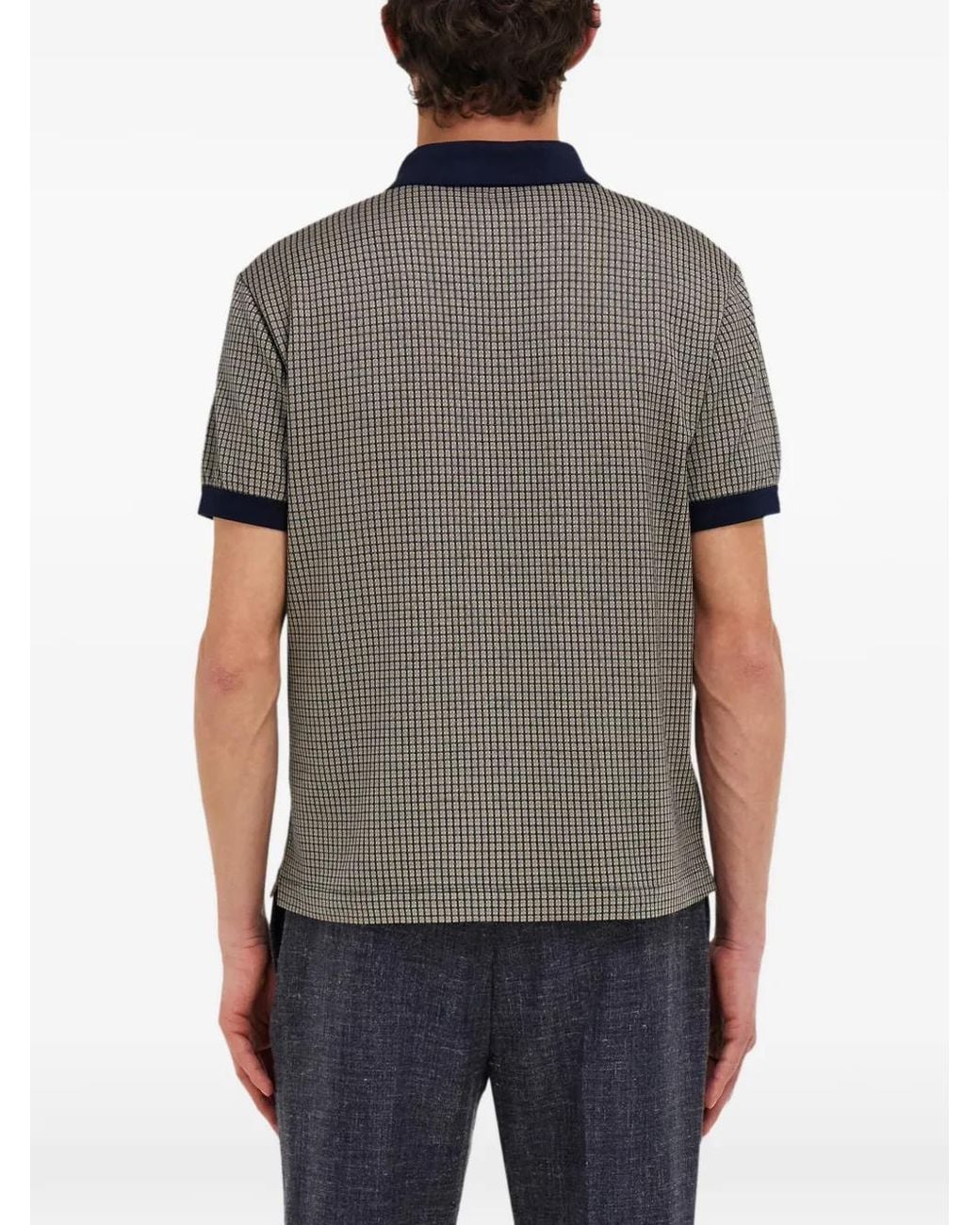 Ferragamo Gray Short Sleeve Micro Check Polo for men