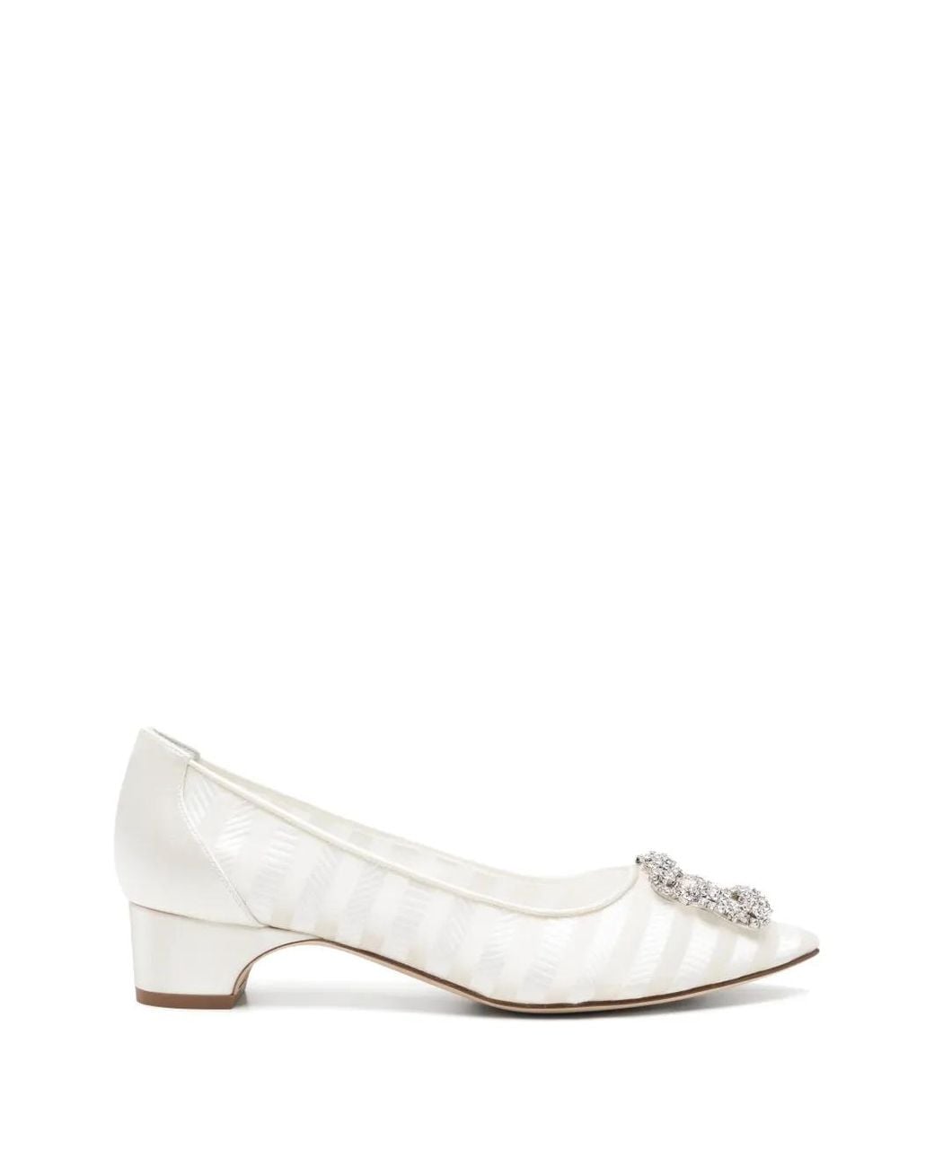 Manolo Blahnik White Hangisi Crystal-Buckle Pumps