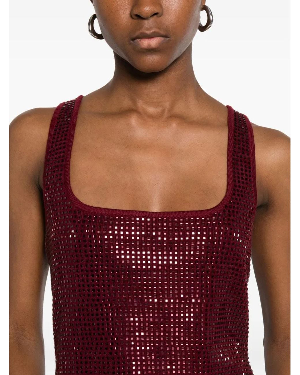 retroféte Red Square-Neck Embellished Top