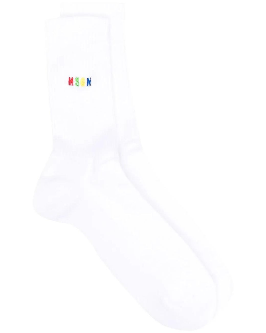 MSGM White Embroidered-Logo Detail Socks