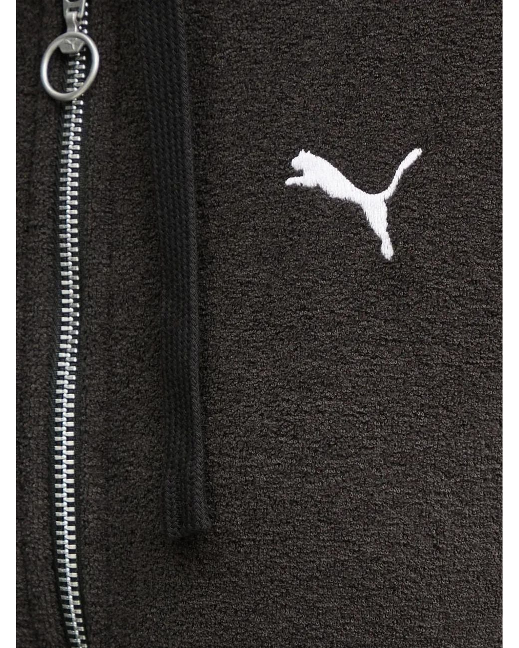 PUMA Black Logo-Embroidered Zip-Up Hoodie