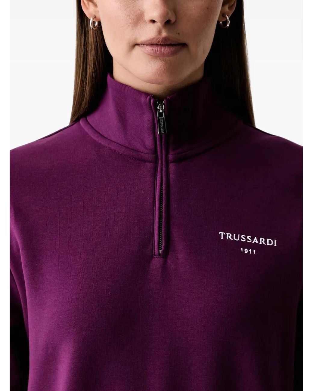 Trussardi Purple Logo-Print Quarter-Zip Sweatshirt