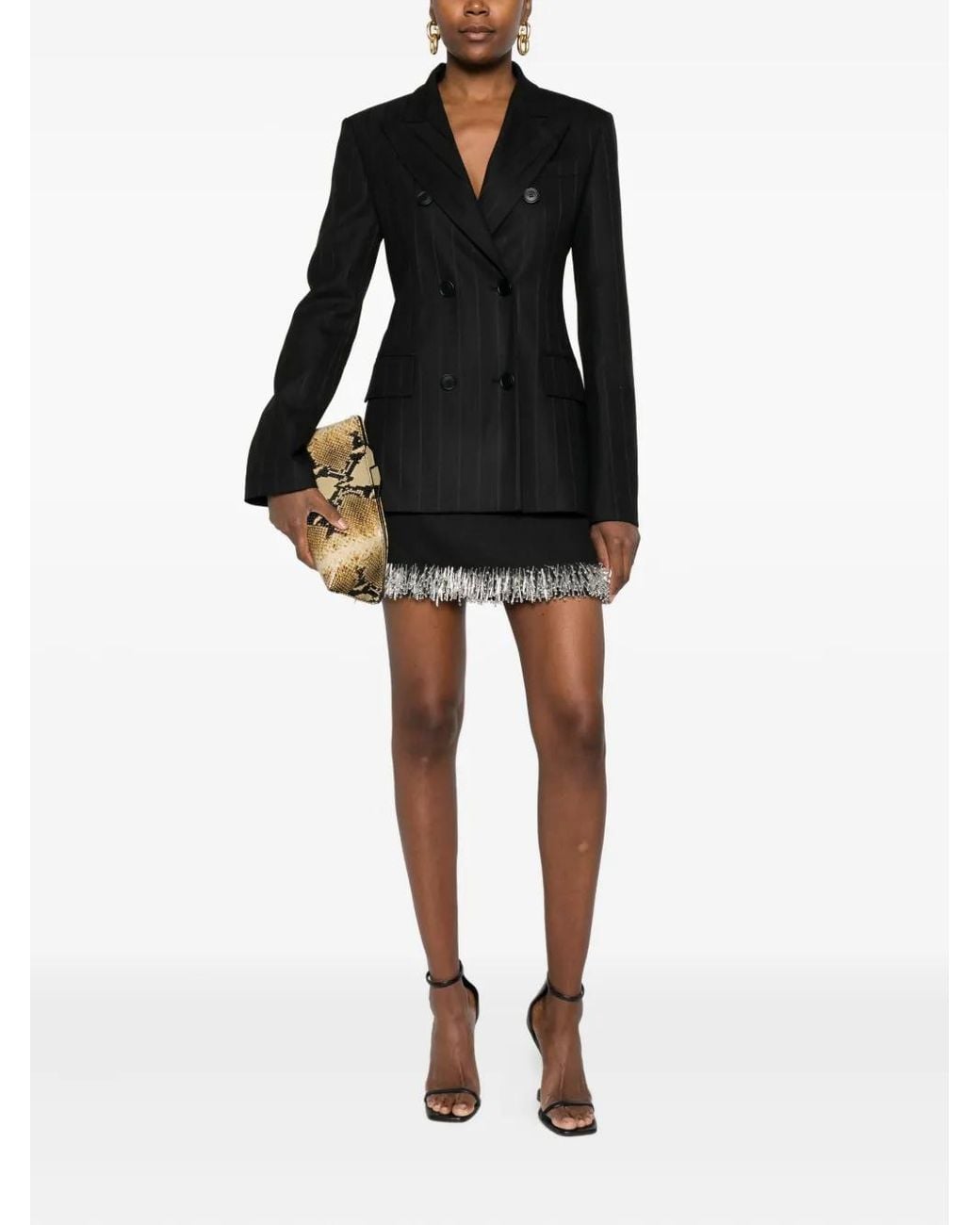 ANDAMANE Black Pinstriped Double-Breasted Jacket