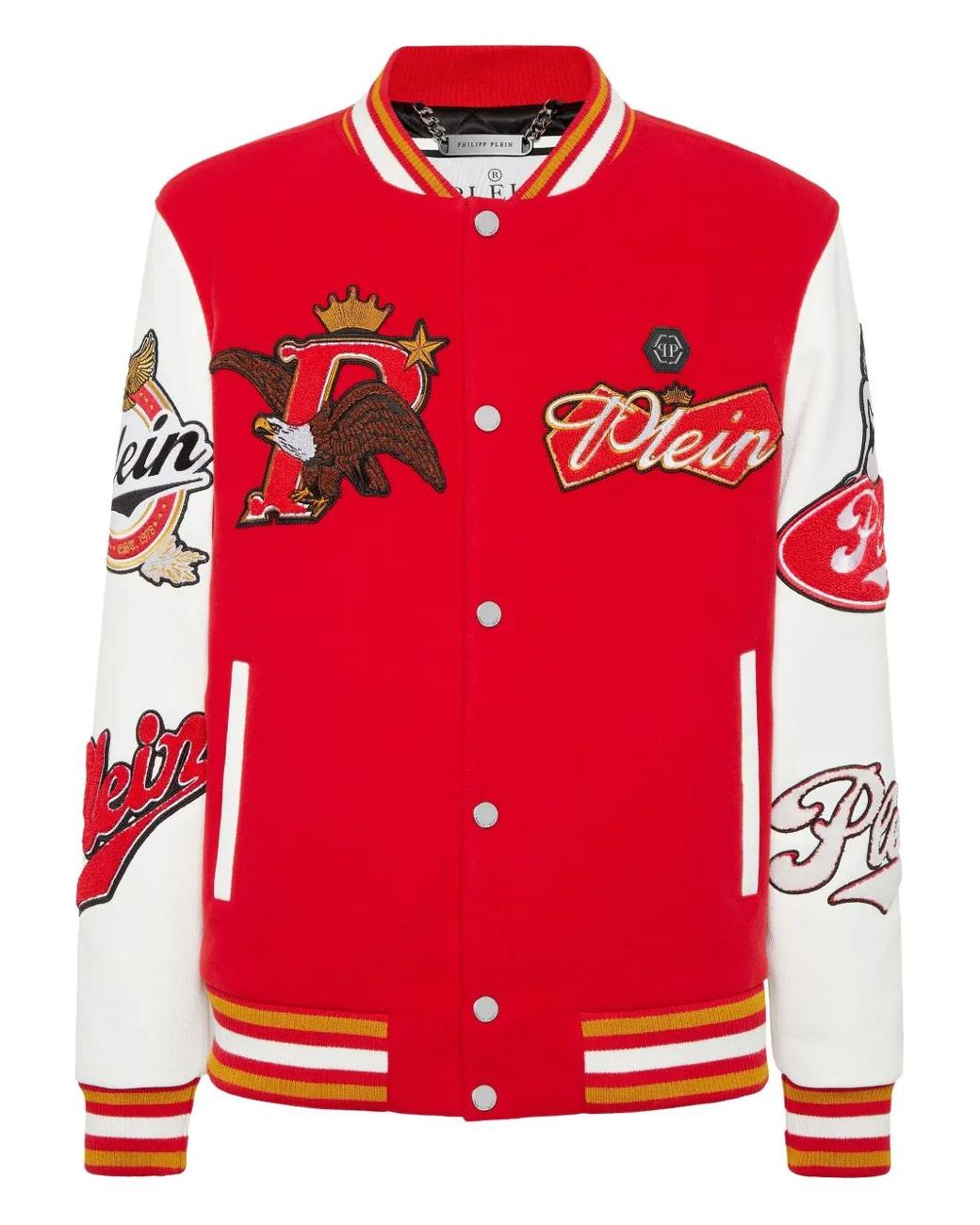 Philipp Plein Red Patch Varsity Bomber Jacket for men