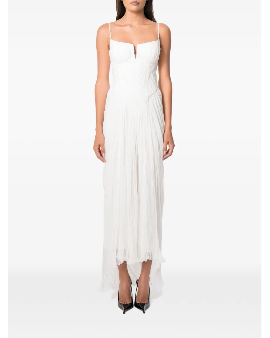 NORINA ST White Cat Corset-Style Pleated Maxi Dress