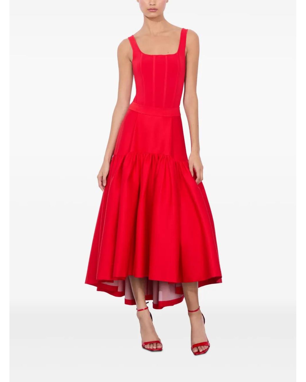 Alice + Olivia Diana Midi Skirt in Red | Lyst