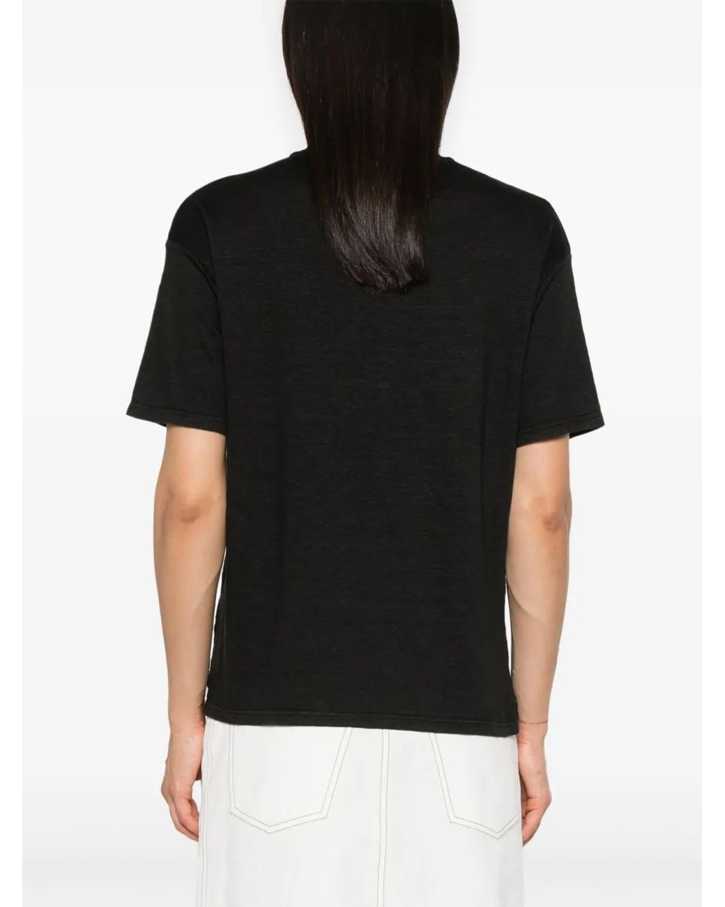 Ma'ry'ya Black Crew-Neck Linen T-Shirt