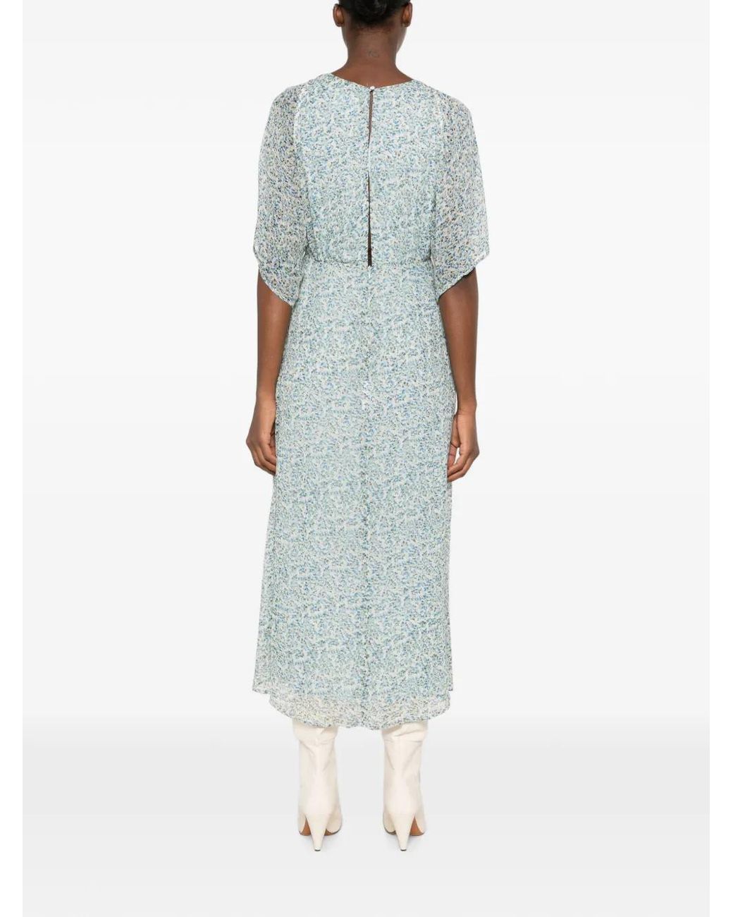 MAISON 123 Blue Balma Floral-Print Flutter-Sleeve Midi Dress