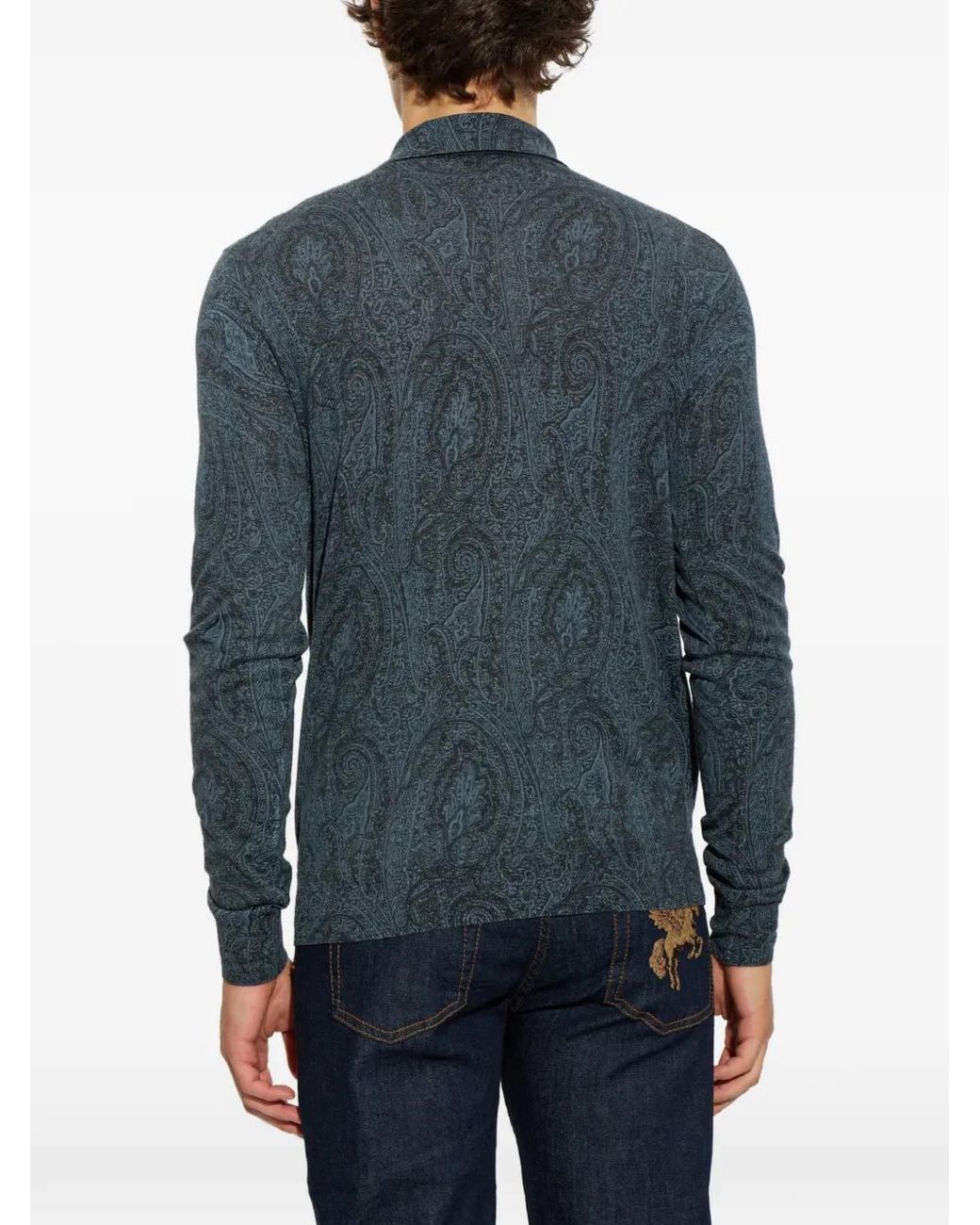 Etro Blue Paisley-Print Polo Shirt for men