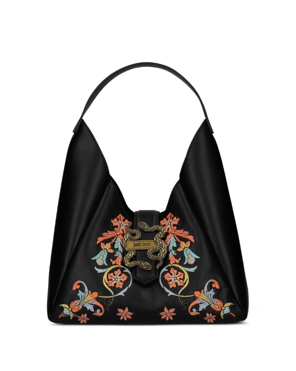 Just Cavalli Black Floral Snake Shoulder Bag
