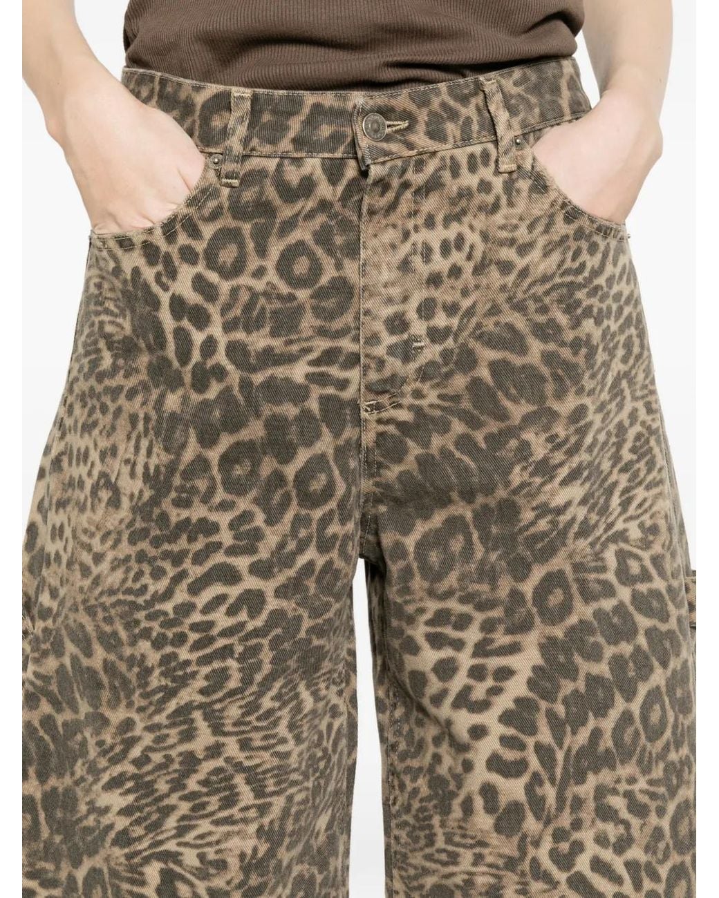 ViCOLO Natural Frayed Animal-Print Shorts