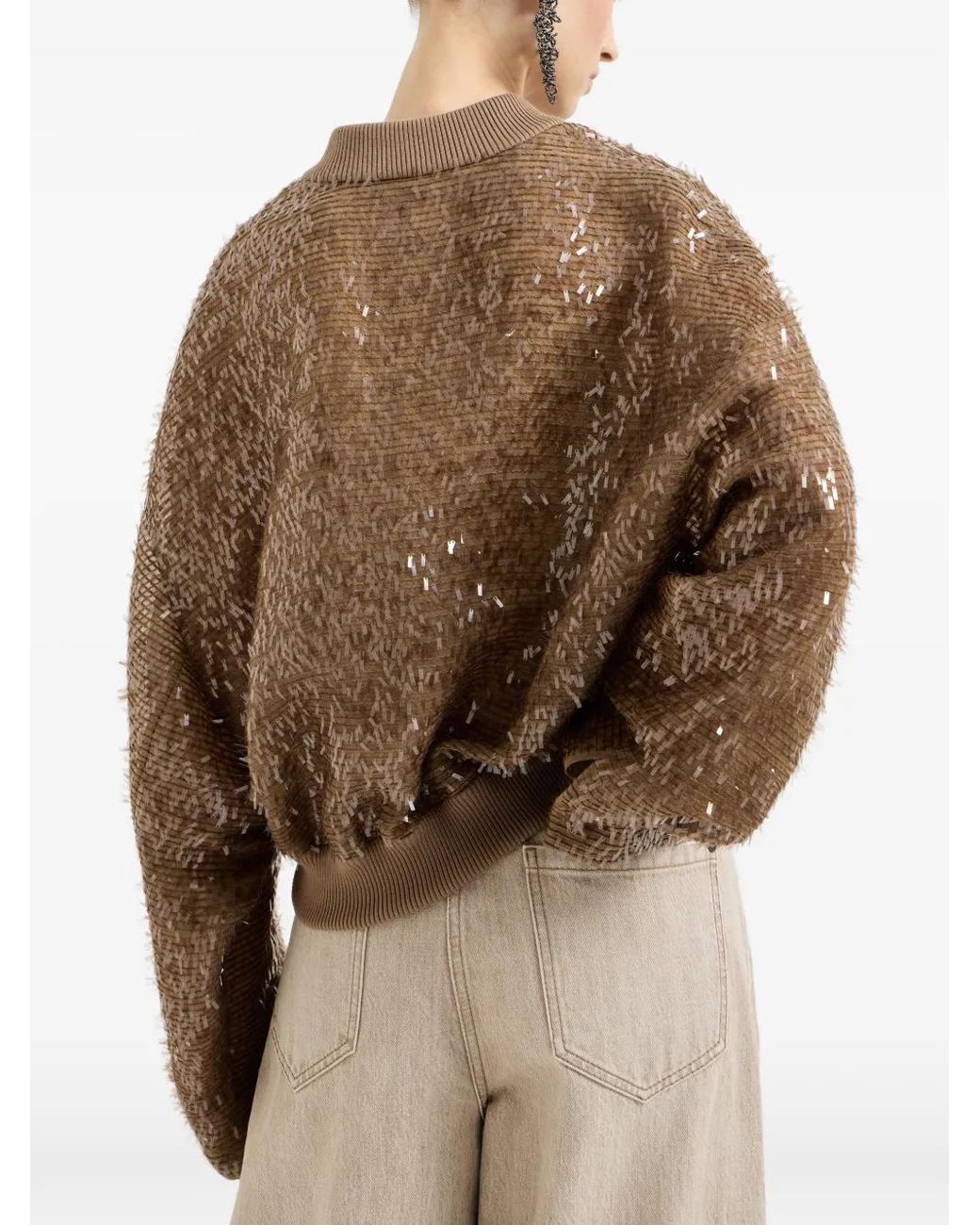 Brunello Cucinelli Brown Silk Bomber Jacket