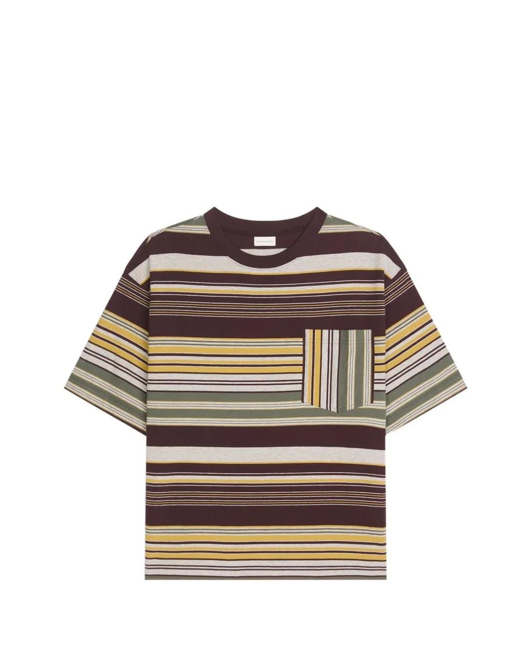 Dries Van Noten Gray Striped Cotton T-Shirt for men